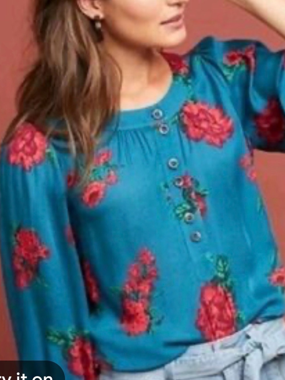 Anthropologie Maeve Kalas teal Blue Floral Button-Front large